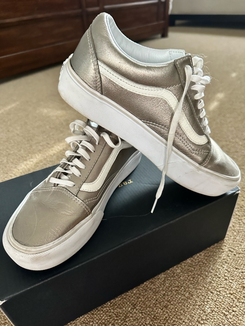 Vans Metallic Gold Low-Top Women's Sneakers with White Stripe